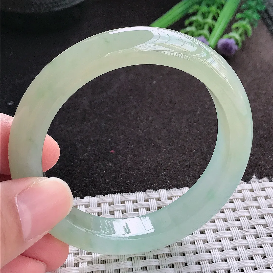 天然A货翡翠54.5/11.9/9老坑冰胶果冻蜜蜡黄黄翡手镯宽边玉镯手环