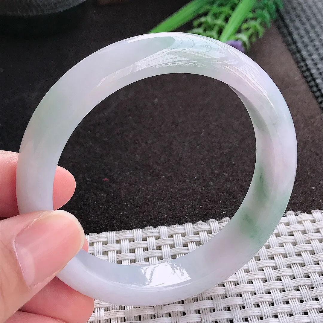 天然A货翡翠58.5/12.6/8.5老坑冰润水灵飘花手镯宽边玉镯手环