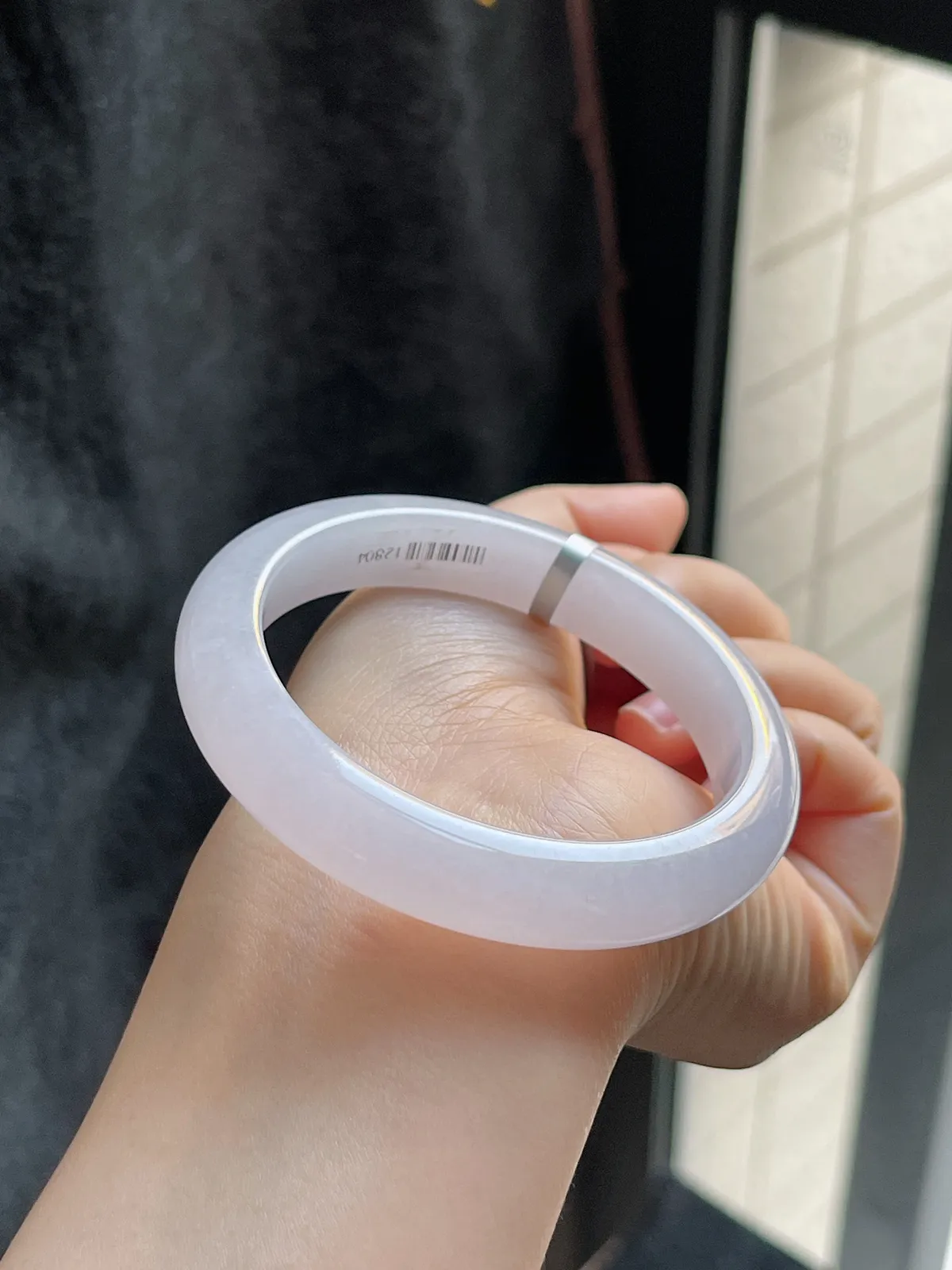 正圈55.8圈口，翡翠冰糯种淡紫色手镯