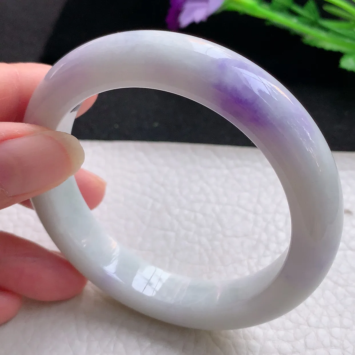 xx自然光57.5*12.5*9.8平安镯 翡翠A货飘紫宽边玉手镯玉手环