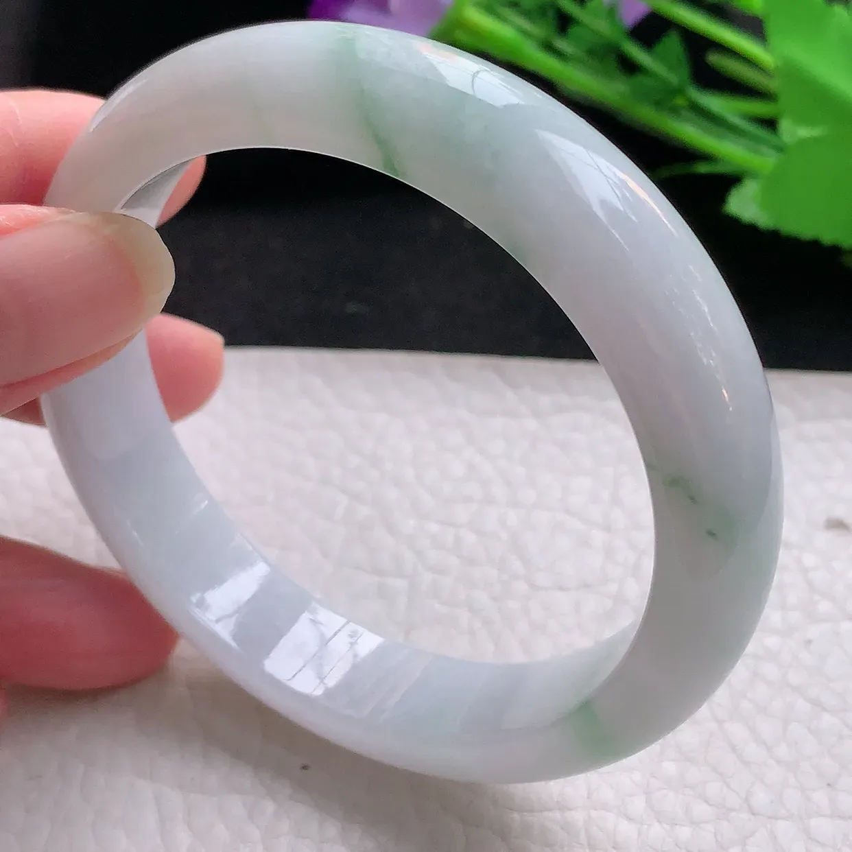 ee自然光59*13.8*8.2平安镯 缅甸翡翠A货飘花宽边玉手镯玉手环