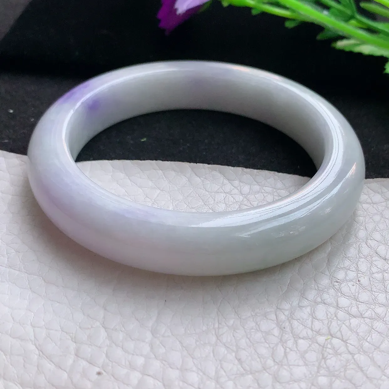 xx自然光57.5*12.5*9.8平安镯 翡翠A货飘紫宽边玉手镯玉手环