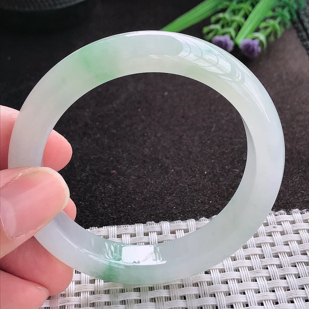 天然A货翡翠54.8/12.1/8.7老坑冰纯果冻胶冰飘花手镯宽边玉镯手环