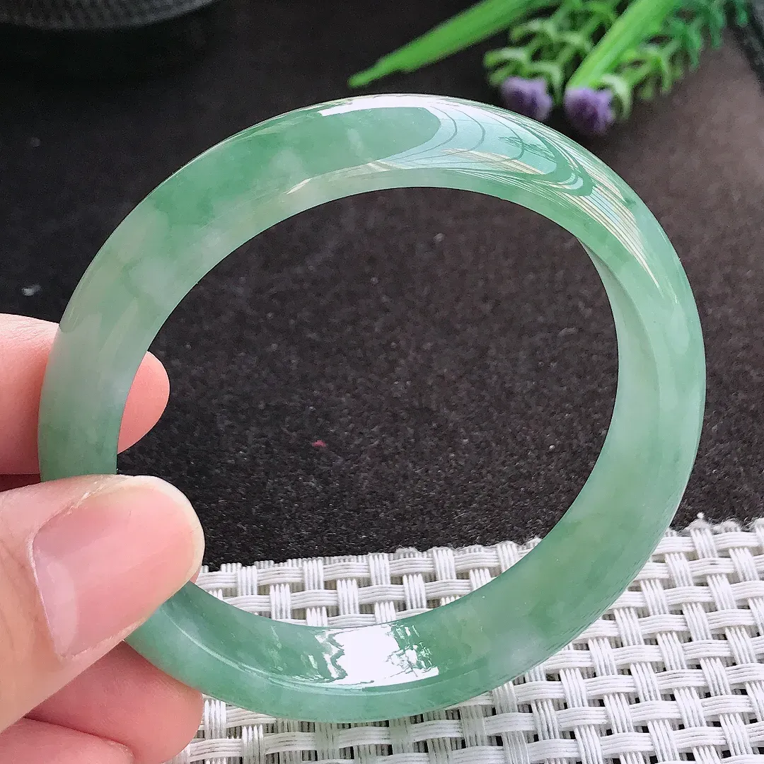 天然A货翡翠56.5/13.2/7.2老坑冰胶果冻满绿手镯宽边玉镯手环