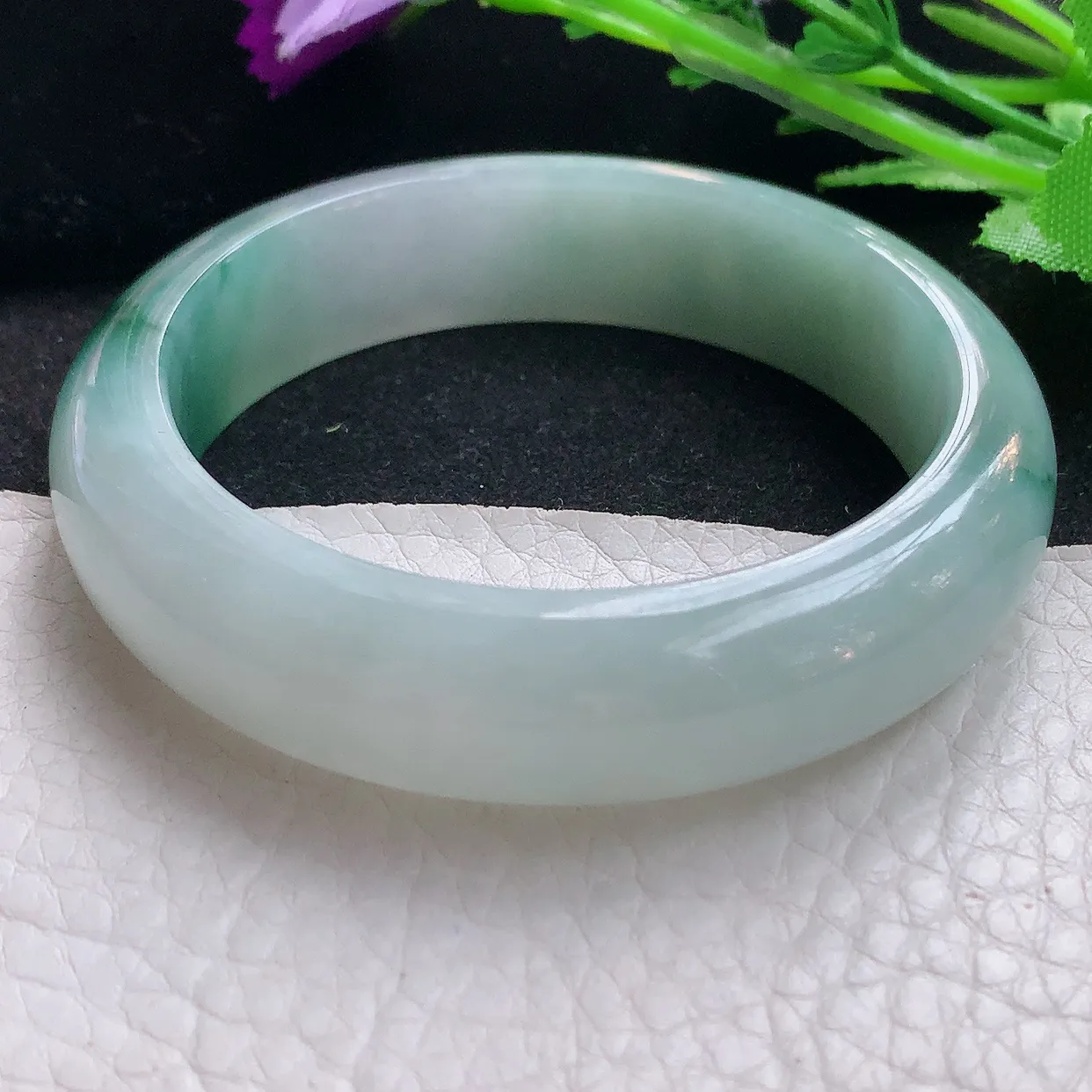 jm自然光53*14*8.3平安镯 缅甸翡翠A货冰飘花宽边玉手镯玉手环