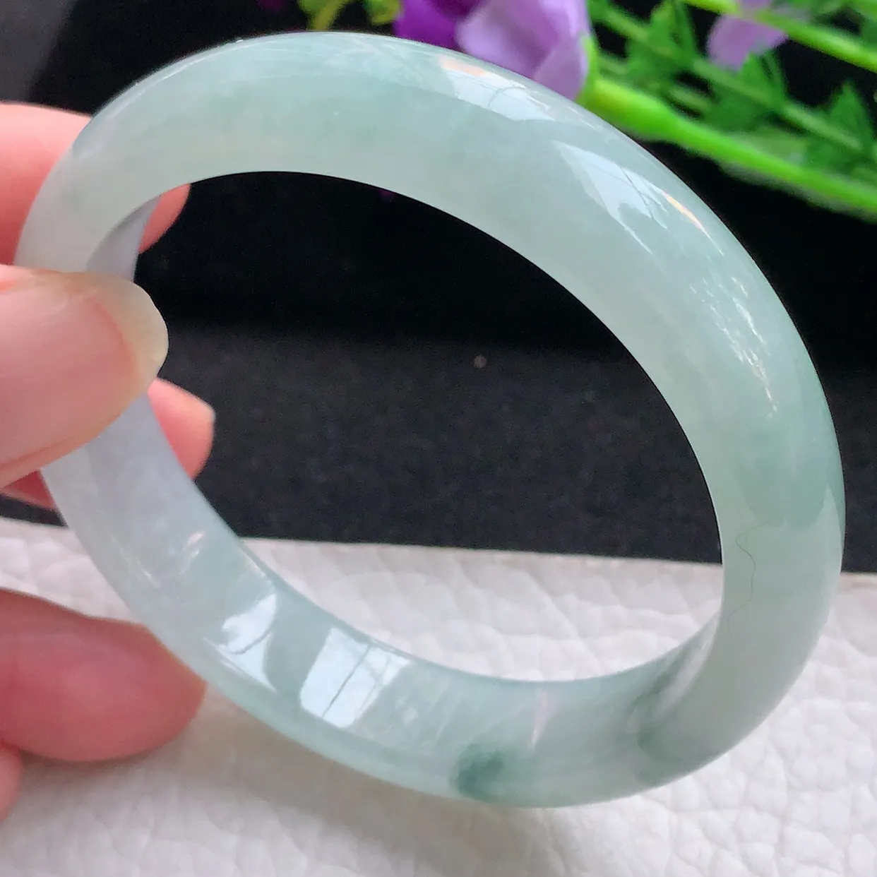 xx自然光55*12.6*7.2平安镯 缅甸翡翠A货玉手镯冰飘花宽边玉手环