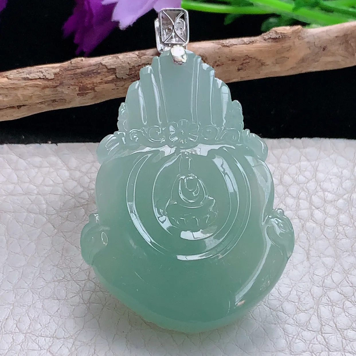 yl实拍53.3*38*11.5缅甸天然翡翠精雕冰晴观音头玉吊坠 观音首菩萨玉挂件