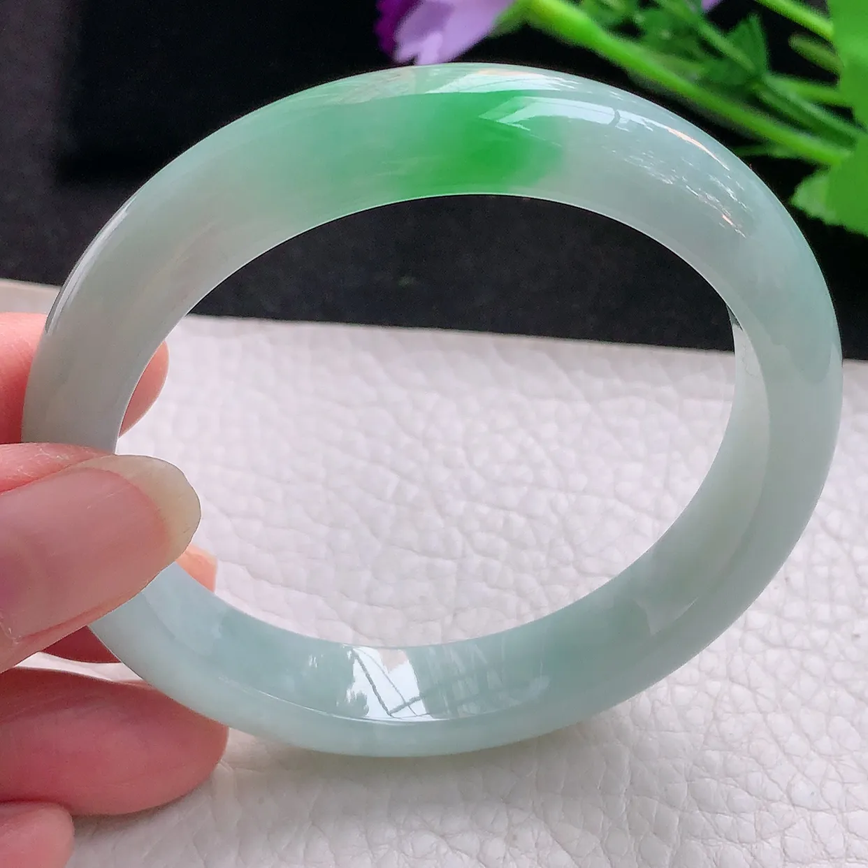 fx自然光58.5*12.2*8.2平安镯 翡翠玉手镯冰飘阳绿宽边玉手环