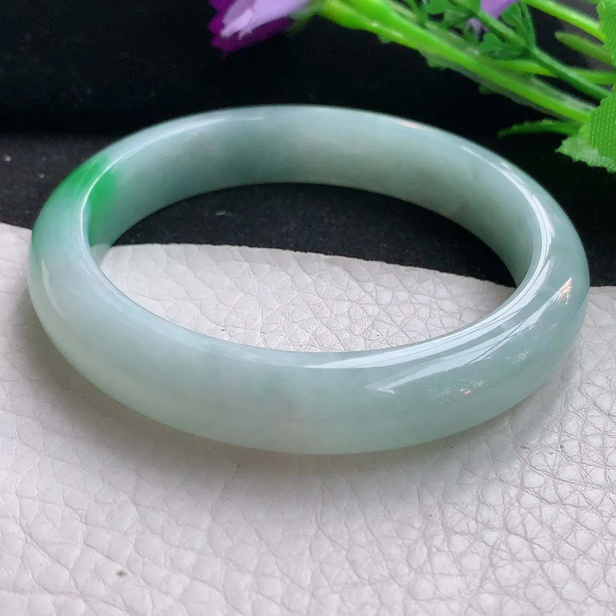 fx自然光58.5*12.2*8.2平安镯 翡翠玉手镯冰飘阳绿宽边玉手环