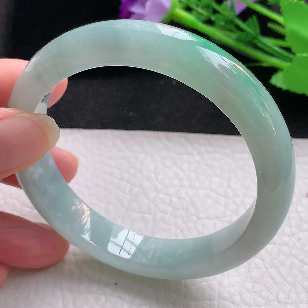 fx自然光58.5*12.2*8.2平安镯 翡翠玉手镯冰飘阳绿宽边玉手环