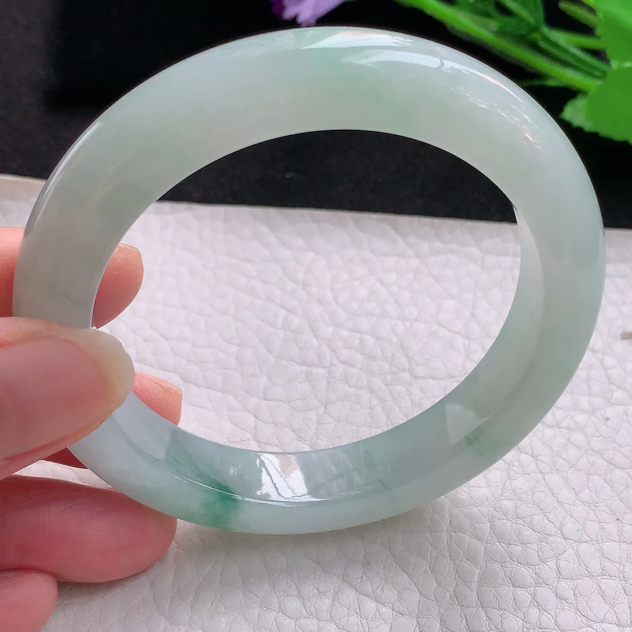 fx自然光56*11.4*9.2平安镯 缅甸翡翠玉手镯冰飘花宽边玉手环 美人镯