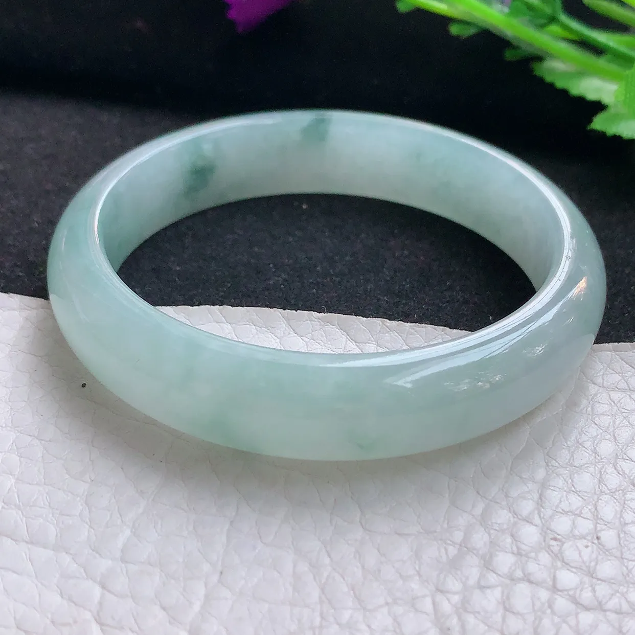 xx自然光55*12.6*7.2平安镯 缅甸翡翠A货玉手镯冰飘花宽边玉手环