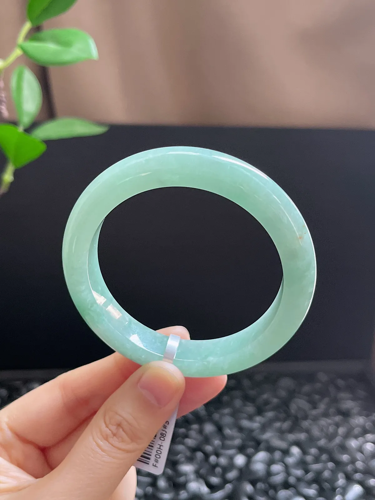 正圈53.6圈口，翡翠糯化种淡绿色手镯