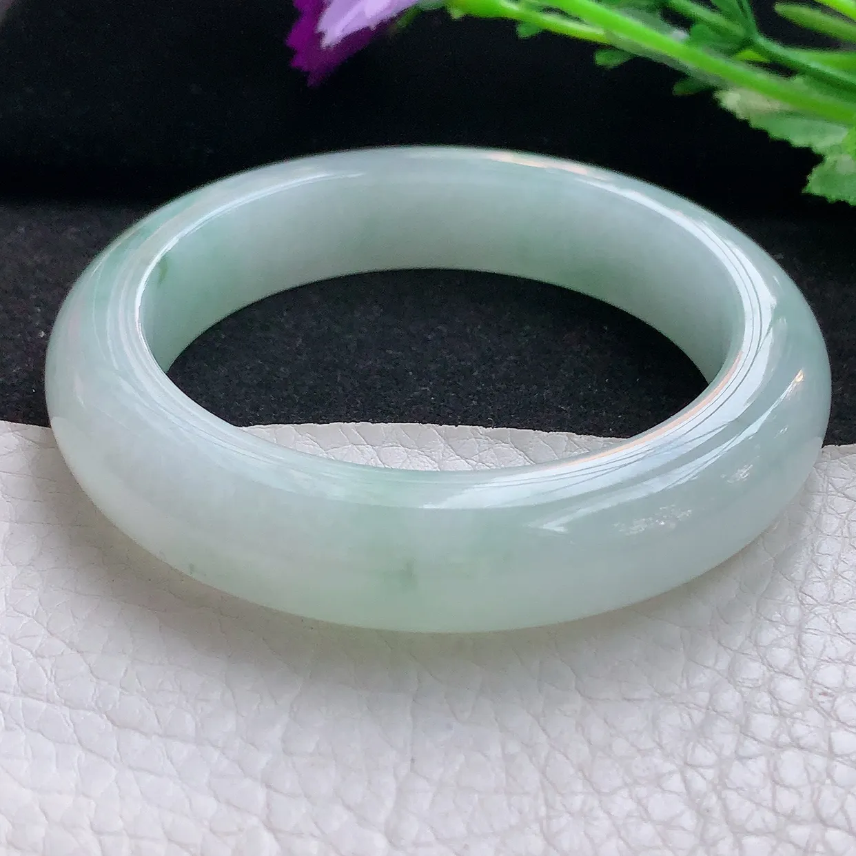 nr自然光55.5*13*10平安镯 缅甸翡翠A货玉手镯飘花厚装宽边玉手环