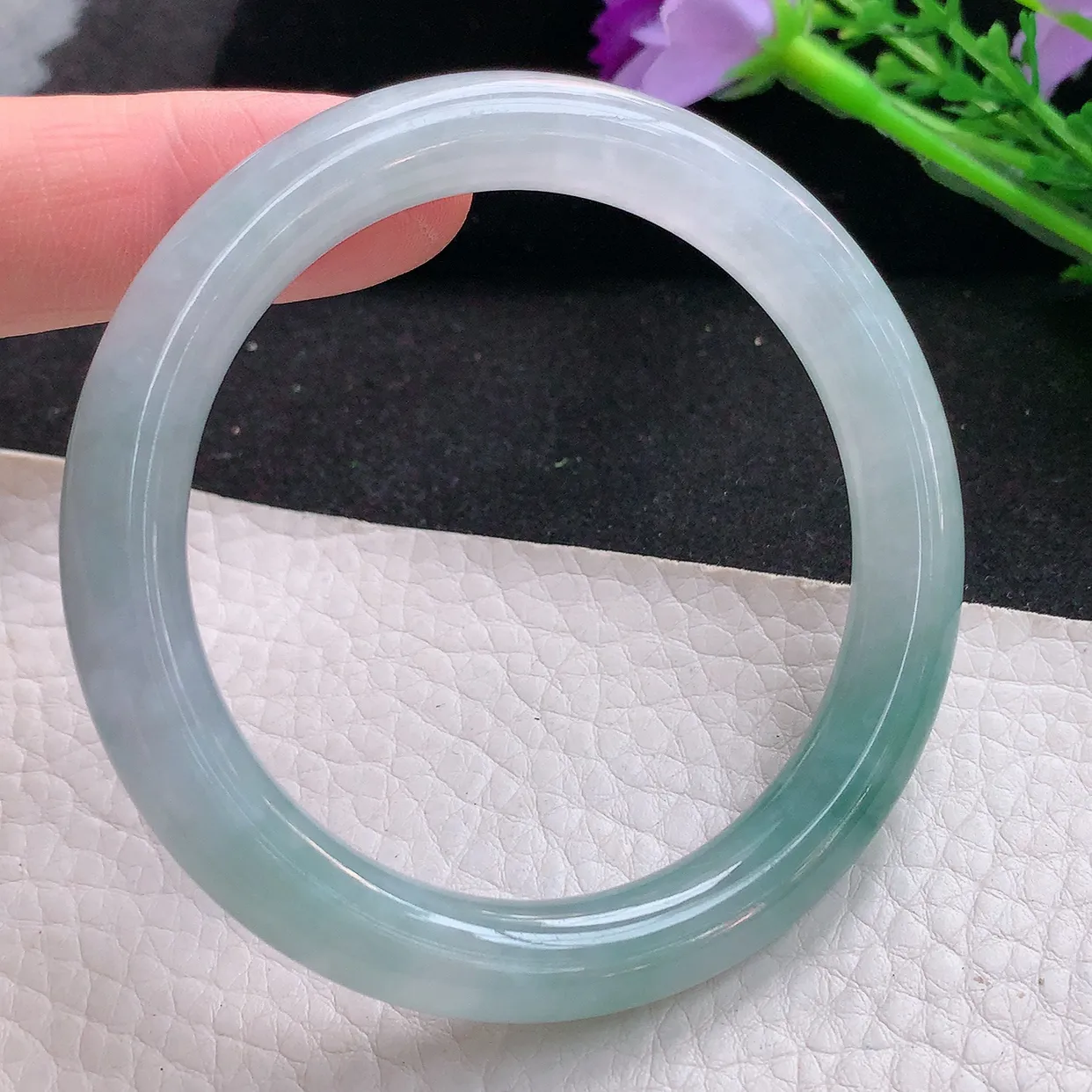 xh自然光53*8.6美人镯 翡翠玉手镯冰飘花圆条玉手环 美人镯