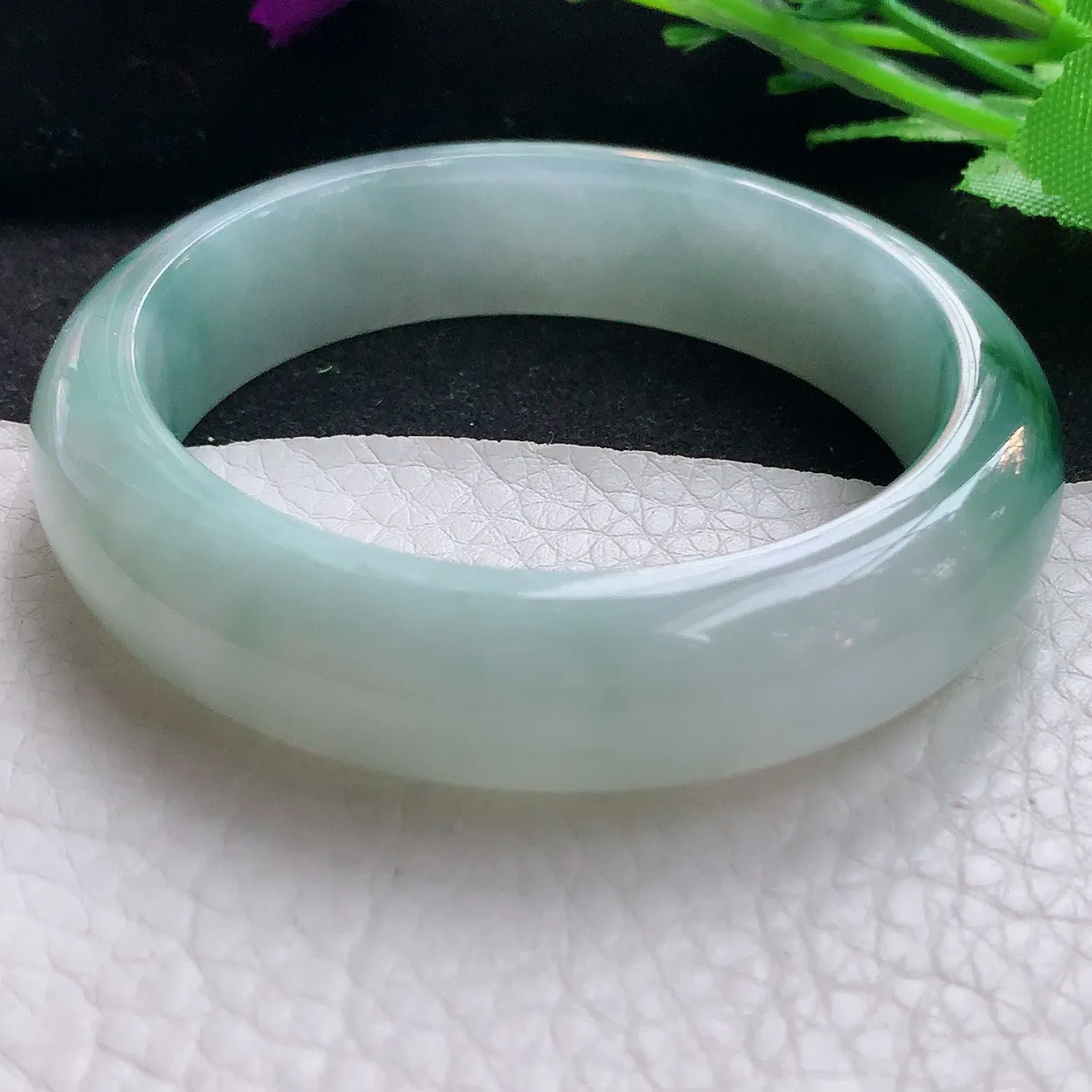 jm自然光53*14*8.3平安镯 缅甸翡翠A货冰飘花宽边玉手镯玉手环