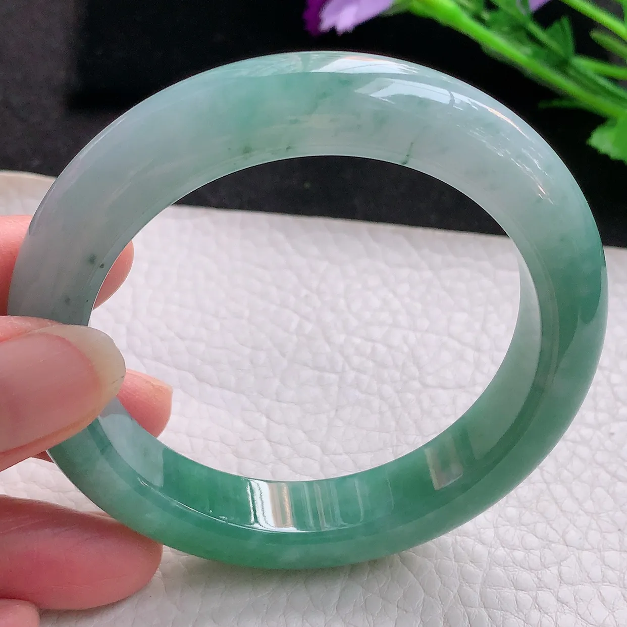 yh自然光56.5*12.5*9.8平安镯 翡翠玉手镯冰胶油绿宽边玉手环
