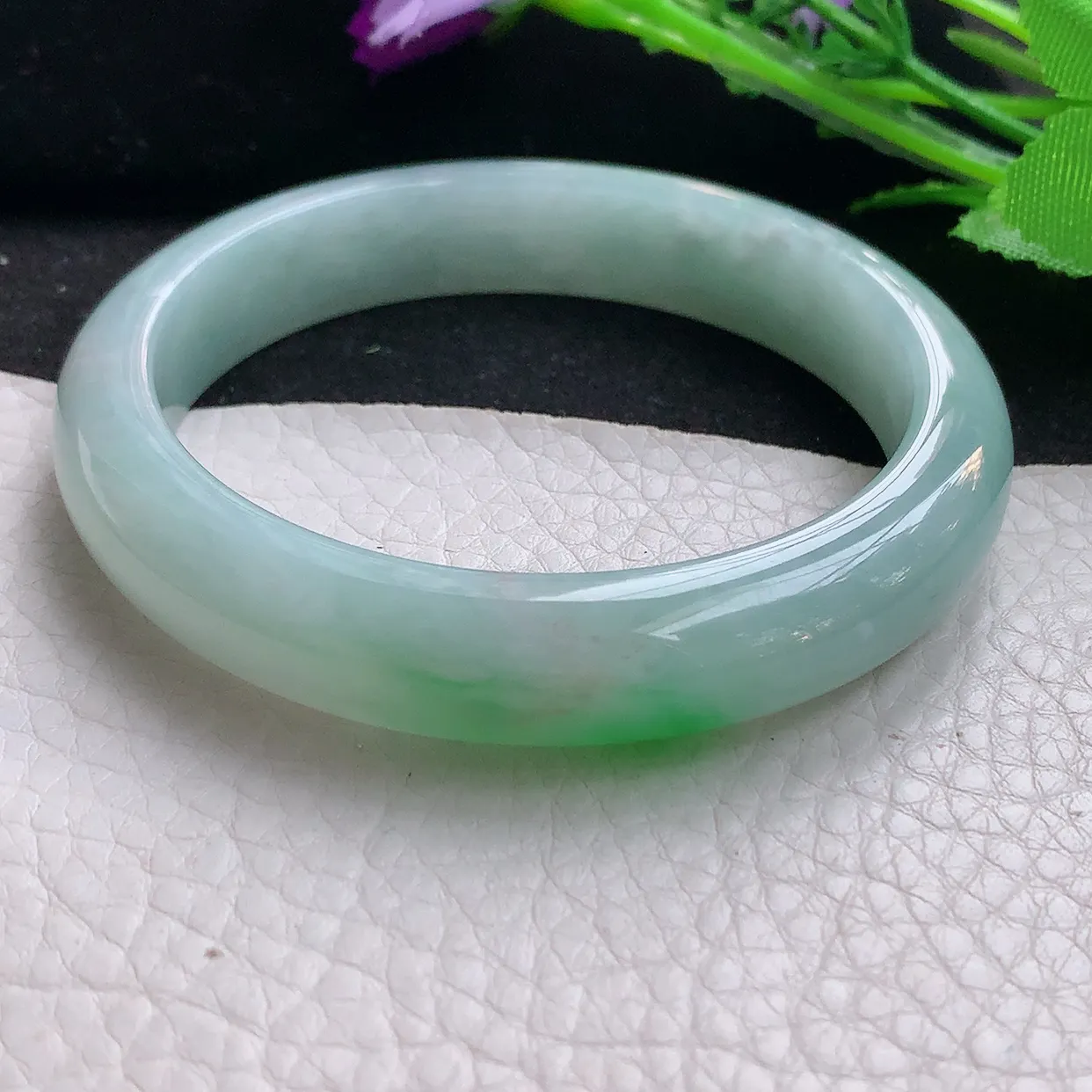 fx自然光58.5*12.2*8.2平安镯 翡翠玉手镯冰飘阳绿宽边玉手环