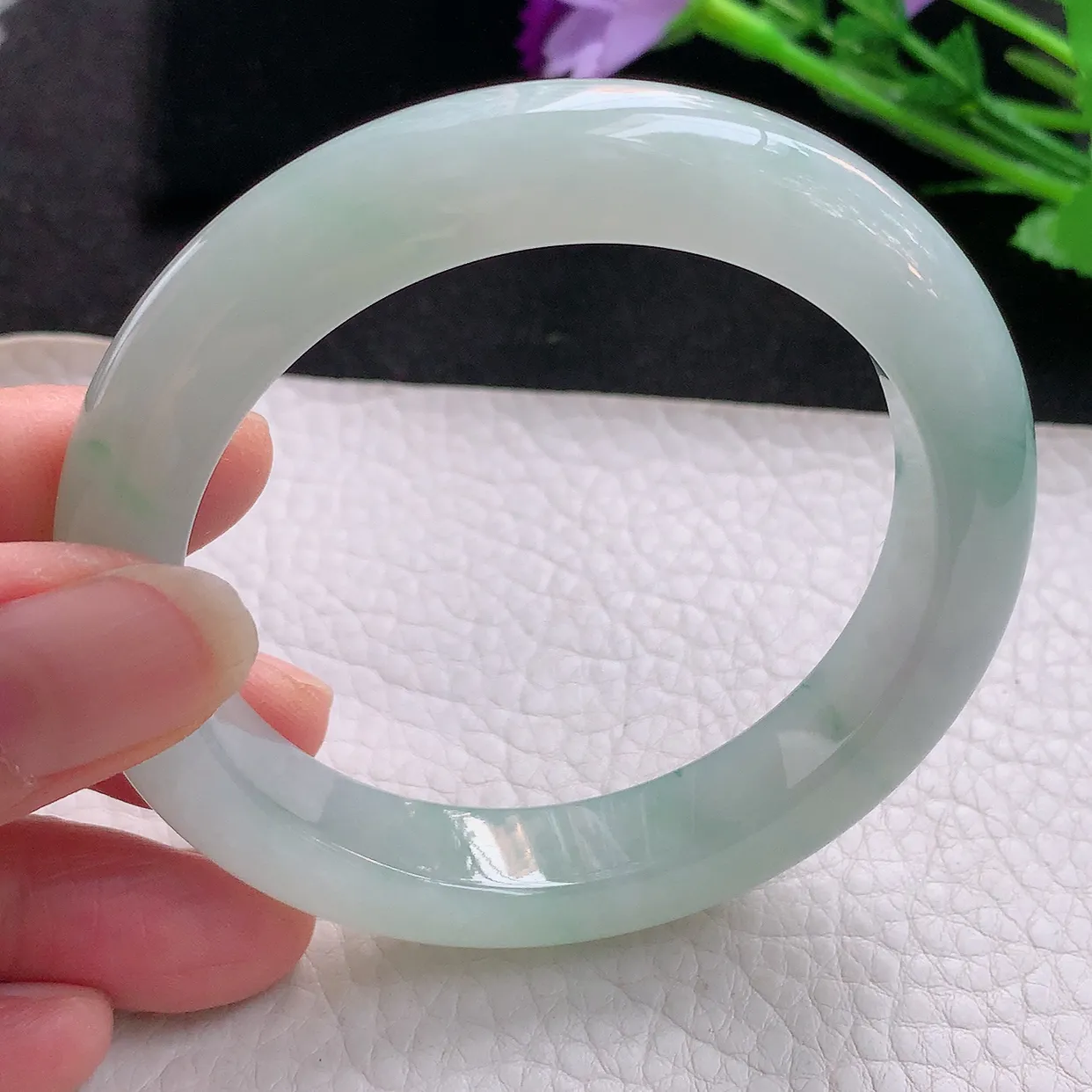 fx自然光56*11.4*9.2平安镯 缅甸翡翠玉手镯冰飘花宽边玉手环 美人镯