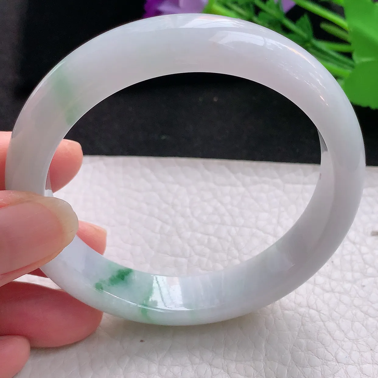 ee自然光59*13.8*8.2平安镯 缅甸翡翠A货飘花宽边玉手镯玉手环