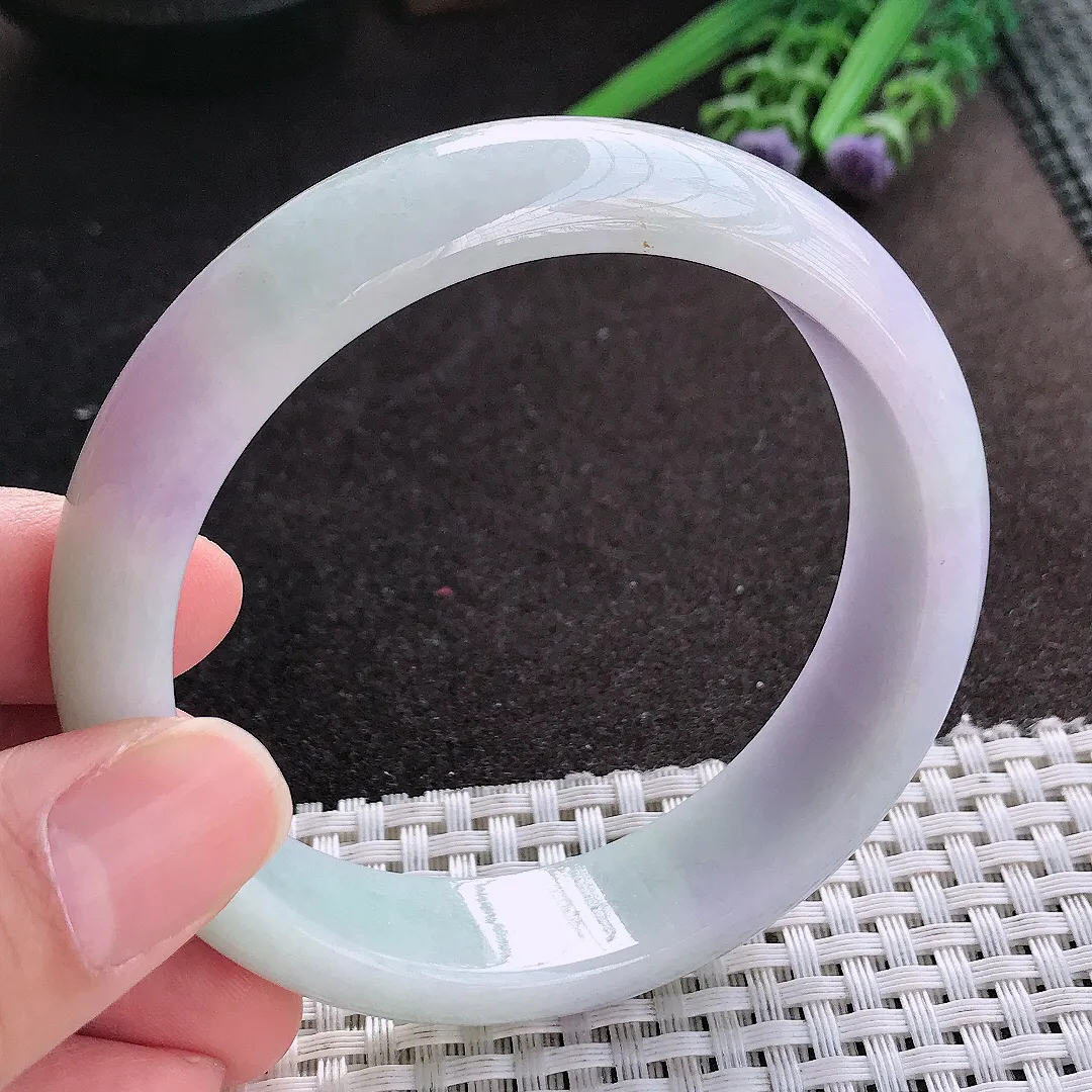 天然A货翡翠59.8/15.7/8.1老坑精美油润紫罗兰手镯宽边玉镯手环