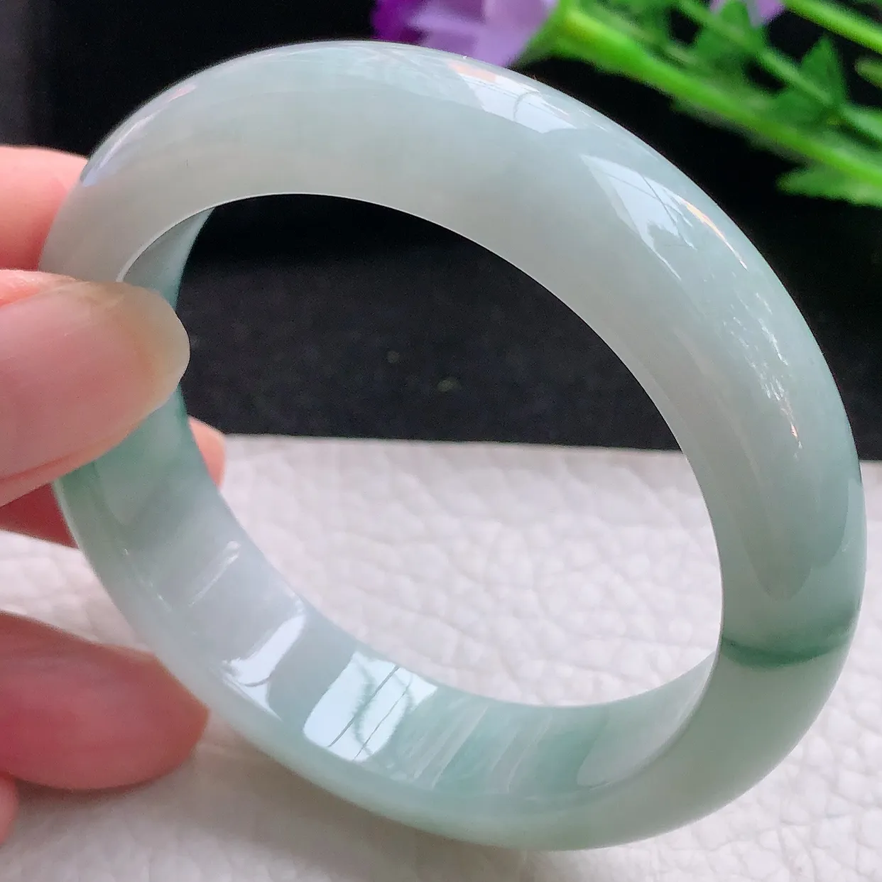 jm自然光53*14*8.3平安镯 缅甸翡翠A货冰飘花宽边玉手镯玉手环