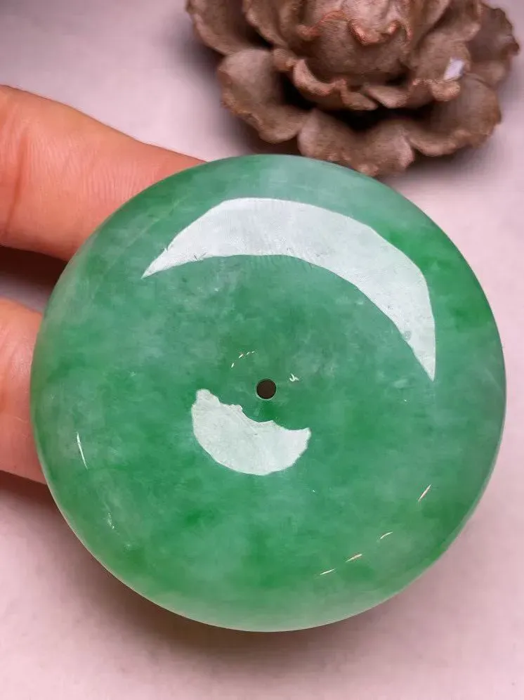 冰糯种满色【大平安扣】吊坠，种水好，玉质细腻 ，卖相好