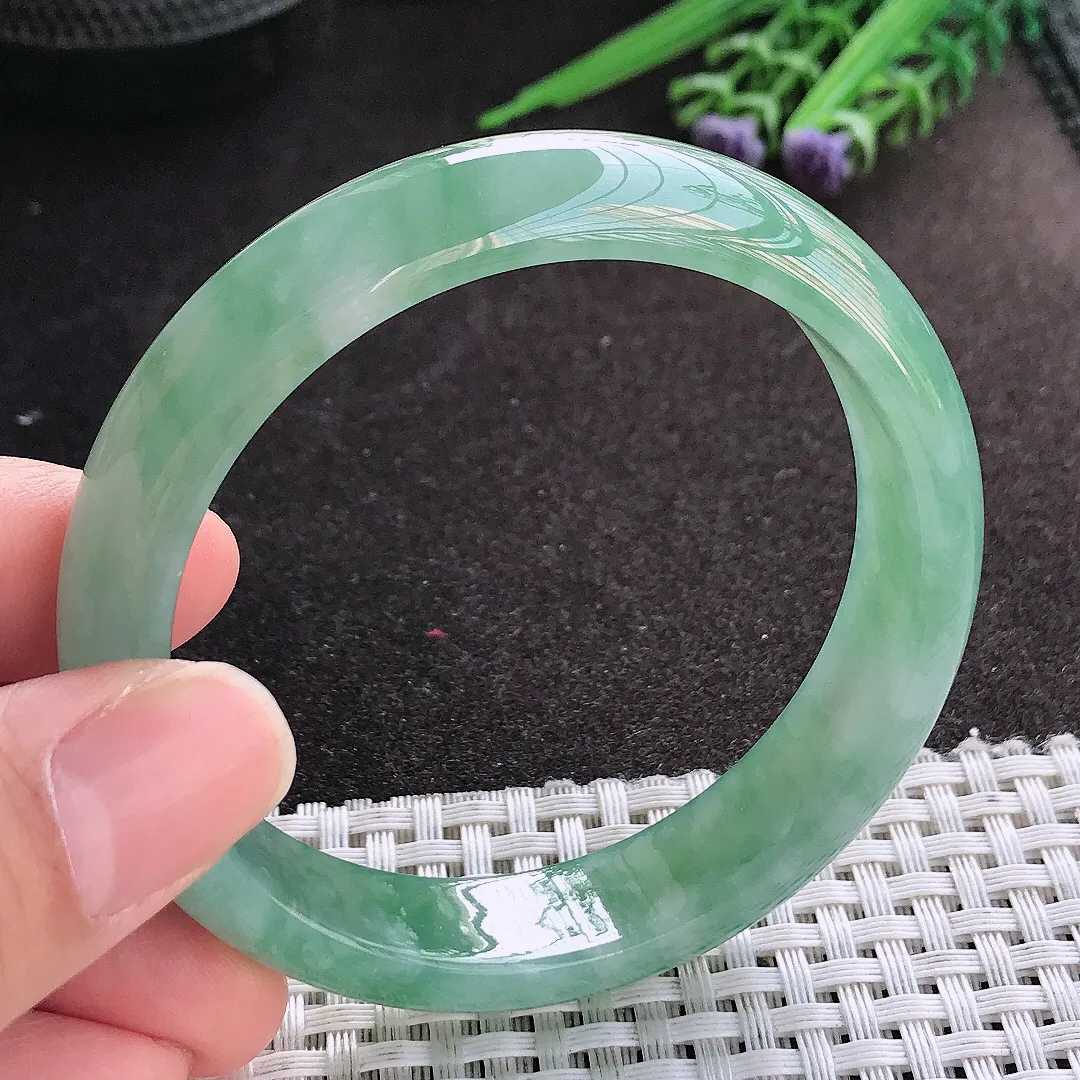 天然A货翡翠56.5/13.2/7.2老坑冰胶果冻满绿手镯宽边玉镯手环