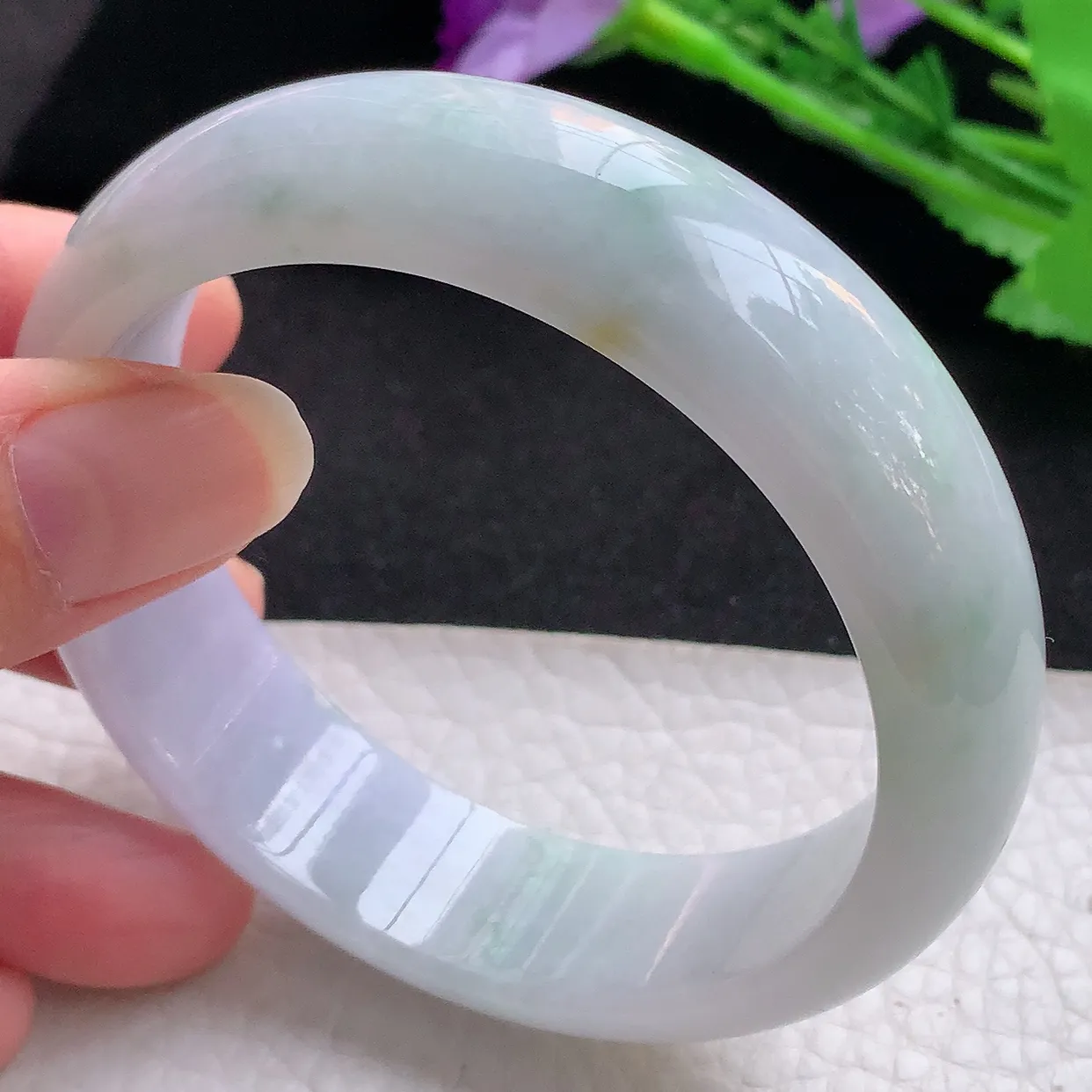 nr自然光59.5*16.8*8轮胎镯 缅甸翡翠A货玉手镯春带彩宽边玉手环