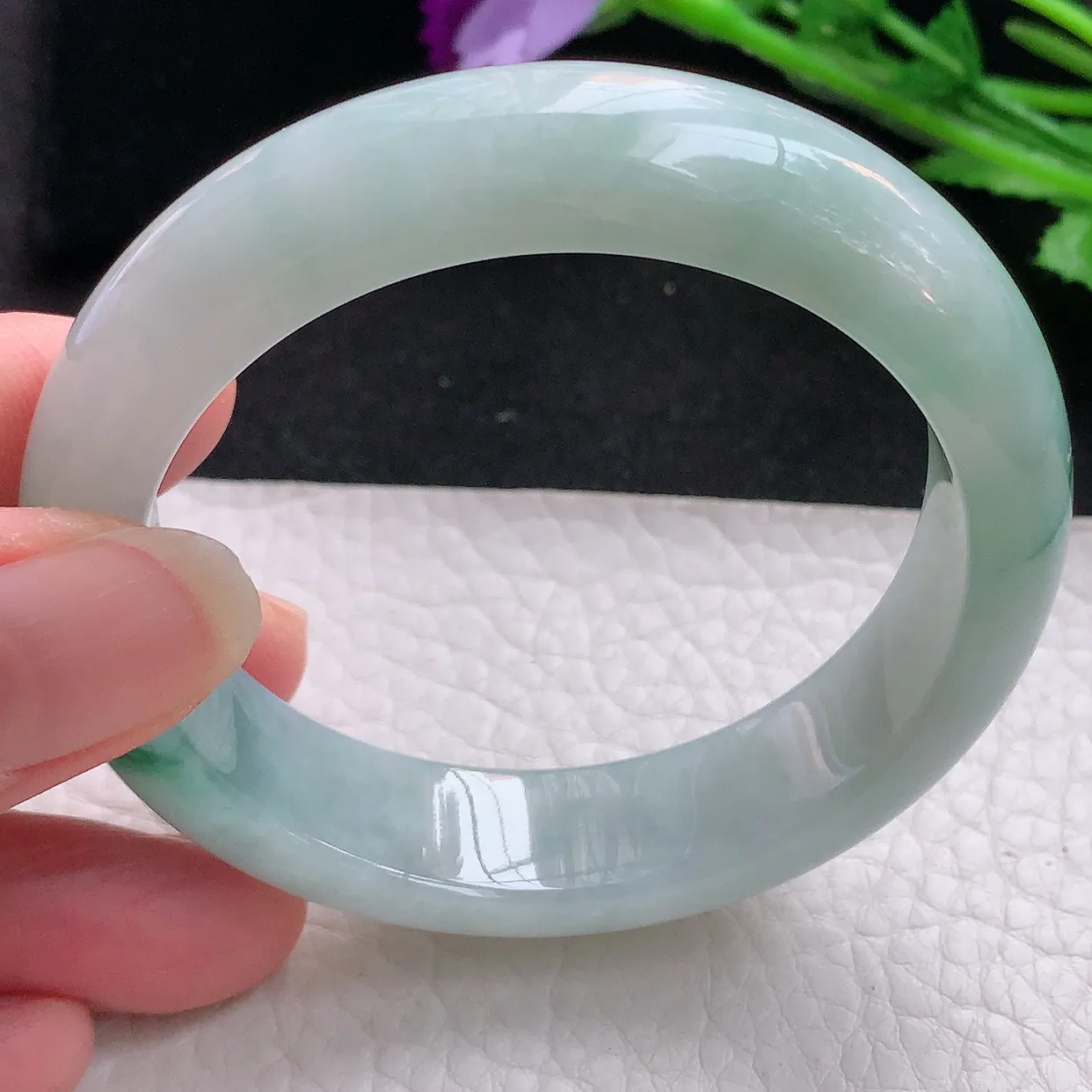 jm自然光53*14*8.3平安镯 缅甸翡翠A货冰飘花宽边玉手镯玉手环