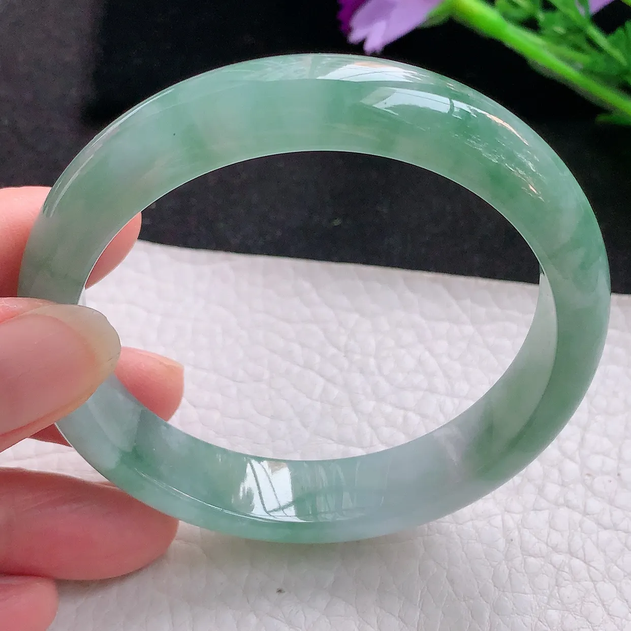 xh自然光58*13*7.7平安镯 翡翠玉手镯冰油宽边玉手环 美人镯