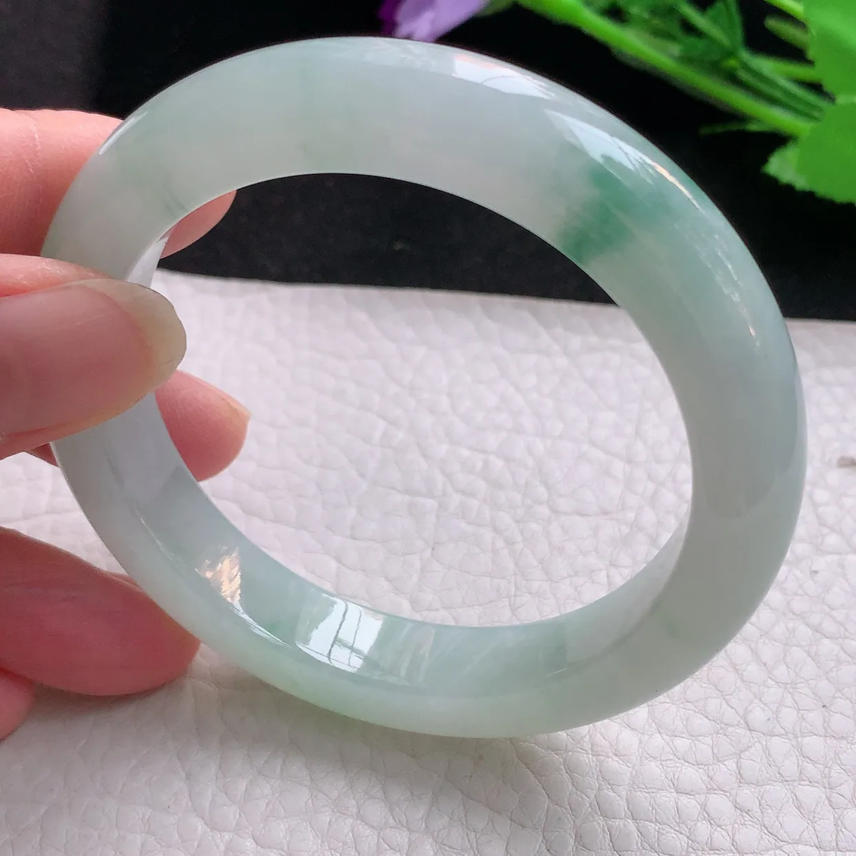 fx自然光56*11.4*9.2平安镯 缅甸翡翠玉手镯冰飘花宽边玉手环 美人镯