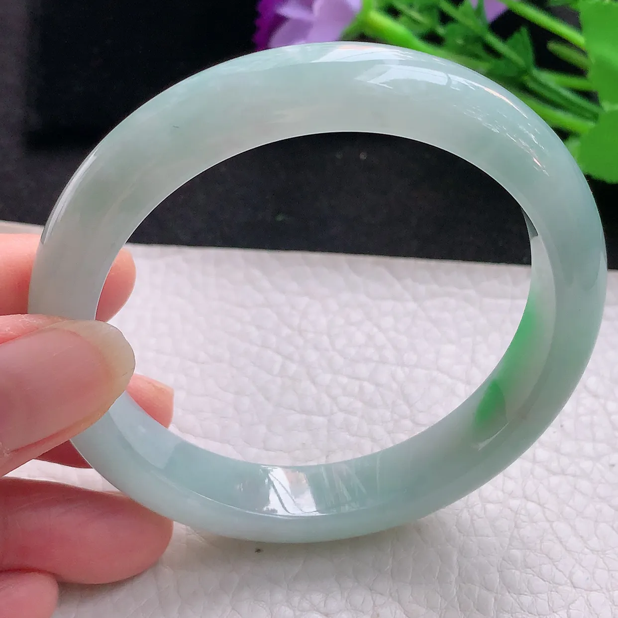 fx自然光58.5*12.2*8.2平安镯 翡翠玉手镯冰飘阳绿宽边玉手环