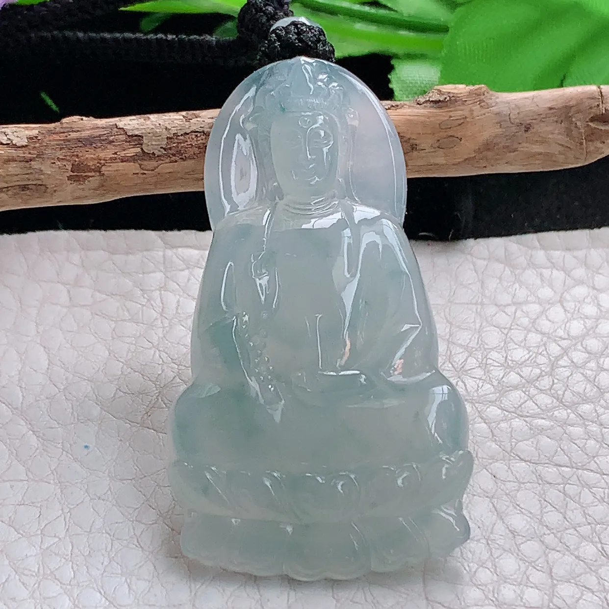 yl实拍54.8*30.8*5.8缅甸天然翡翠精雕冰紫底正庄观音玉吊坠 持瓶观音玉挂件