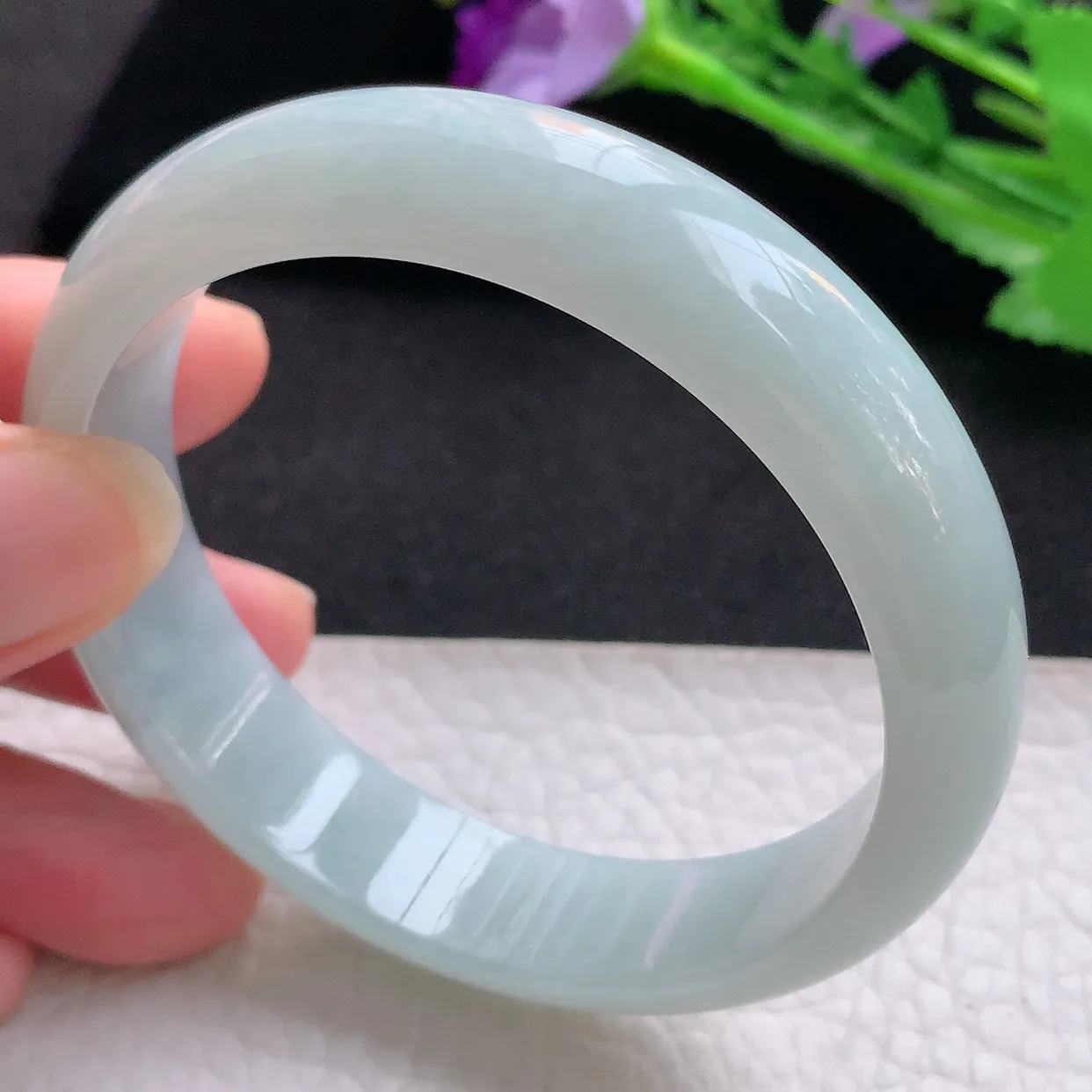 nr自然光57.5*13.8*7平安镯 缅甸翡翠A货玉手镯晴底宽边玉手环