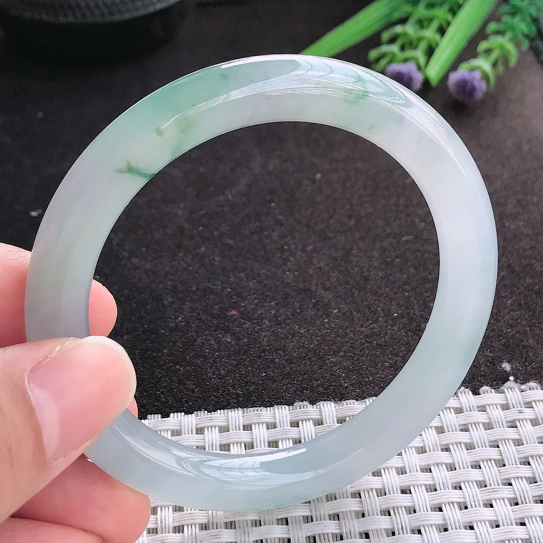天然A货翡翠55/8.8/9.3老坑冰胶果冻冰飘花圆条手镯翡翠玉镯手环