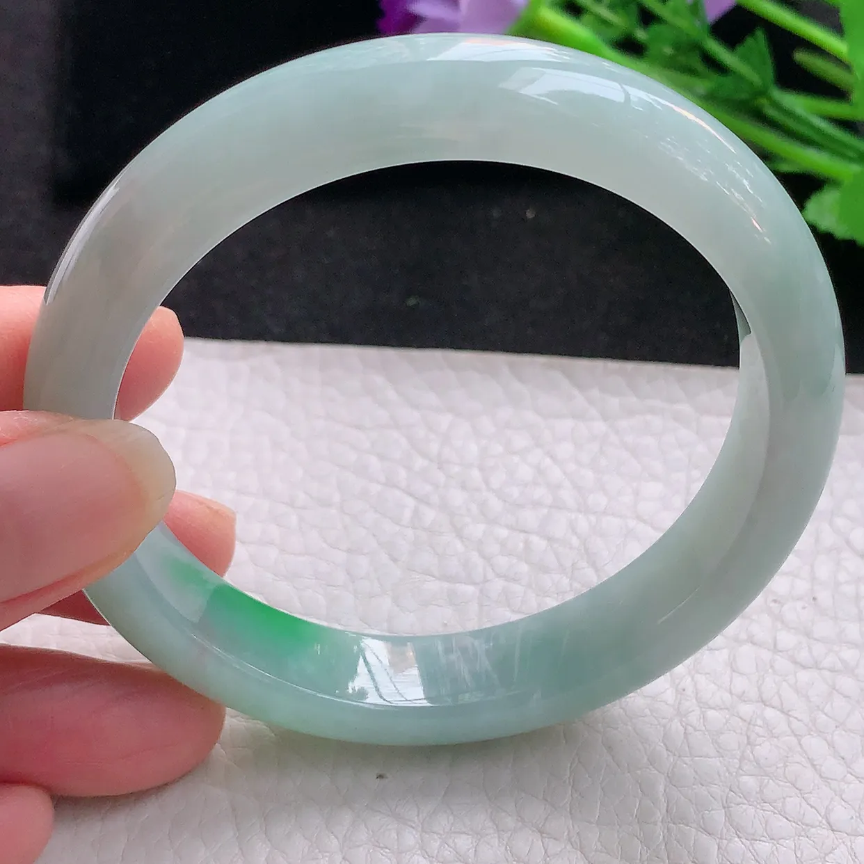 fx自然光58.5*12.2*8.2平安镯 翡翠玉手镯冰飘阳绿宽边玉手环