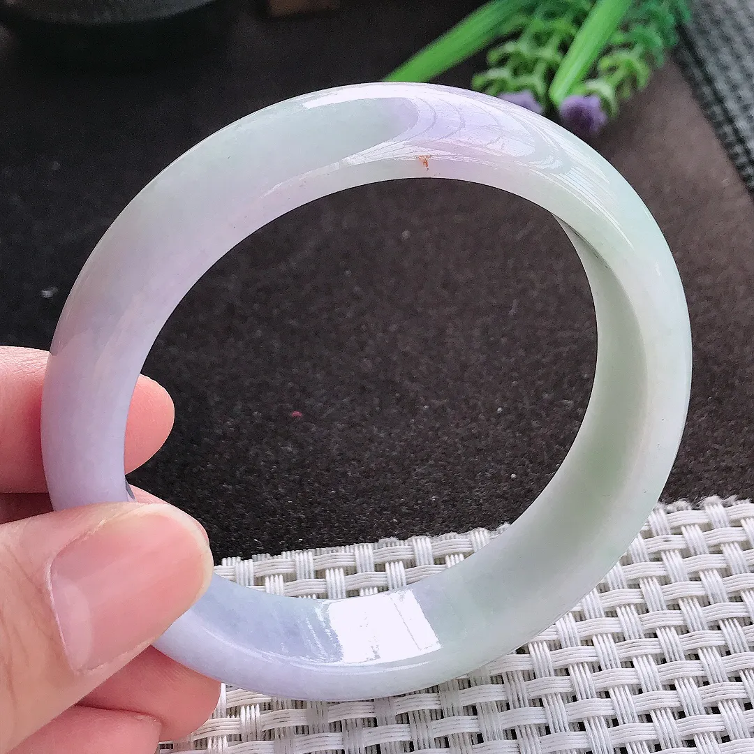 天然A货翡翠59.8/15.7/8.1老坑精美油润紫罗兰手镯宽边玉镯手环
