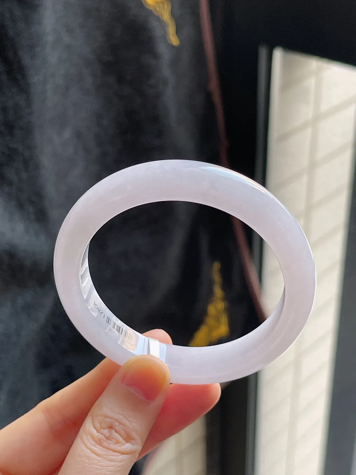 正圈55.8圈口，翡翠冰糯种淡紫色手镯