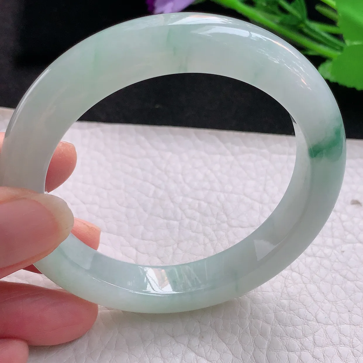 fx自然光56*11.4*9.2平安镯 缅甸翡翠玉手镯冰飘花宽边玉手环 美人镯