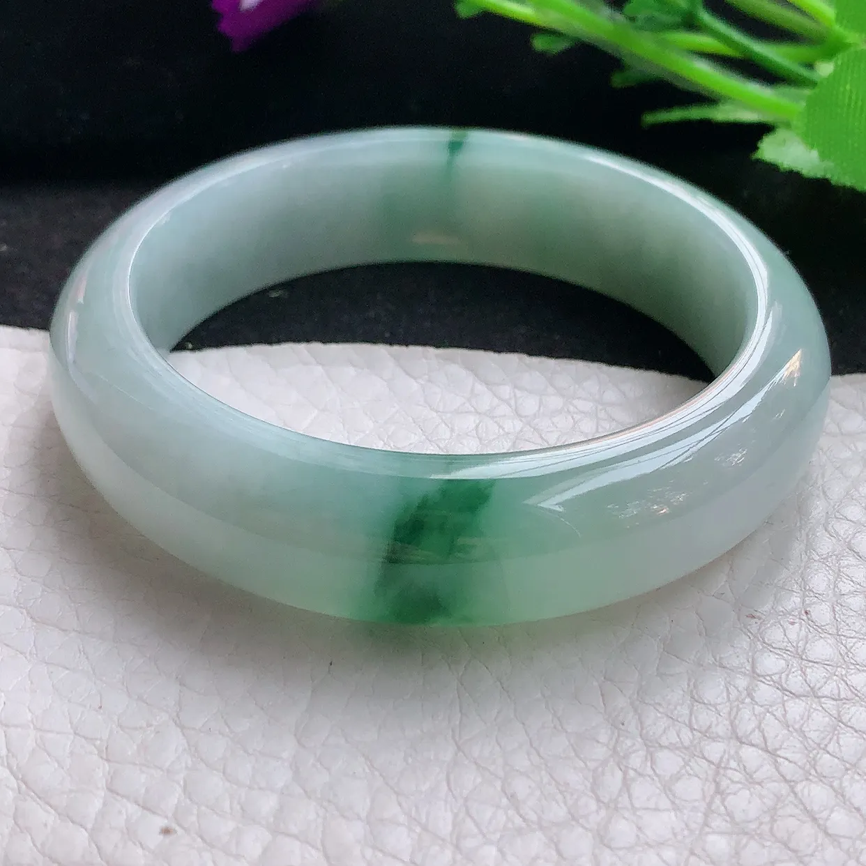 jm自然光53*14*8.3平安镯 缅甸翡翠A货冰飘花宽边玉手镯玉手环