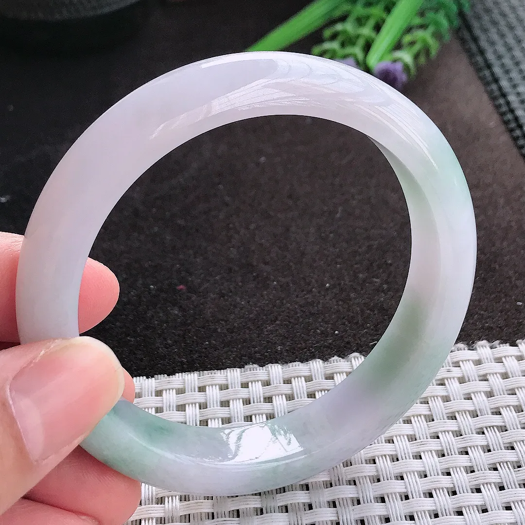 天然A货翡翠58.5/12.6/8.5老坑冰润水灵飘花手镯宽边玉镯手环