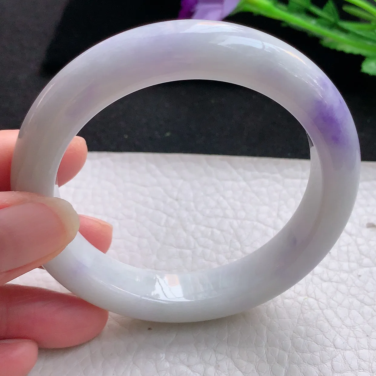 xx自然光57.5*12.5*9.8平安镯 翡翠A货飘紫宽边玉手镯玉手环