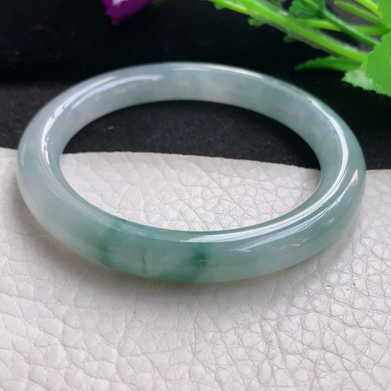 xh自然光53*8.6美人镯 翡翠玉手镯冰飘花圆条玉手环 美人镯