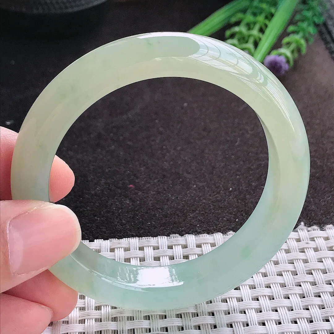 天然A货翡翠54.5/11.9/9老坑冰胶果冻蜜蜡黄黄翡手镯宽边玉镯手环