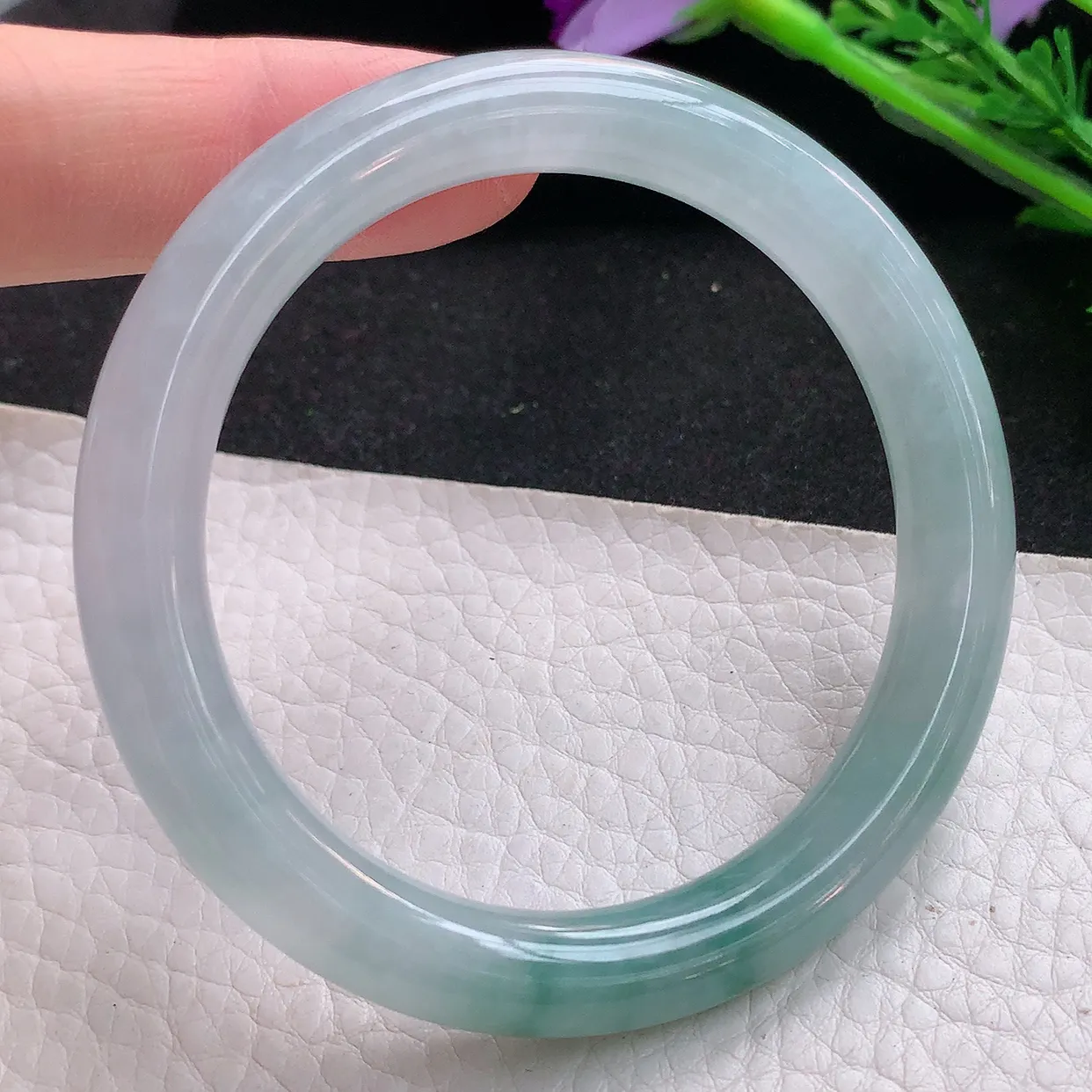 xh自然光53*8.6美人镯 翡翠玉手镯冰飘花圆条玉手环 美人镯