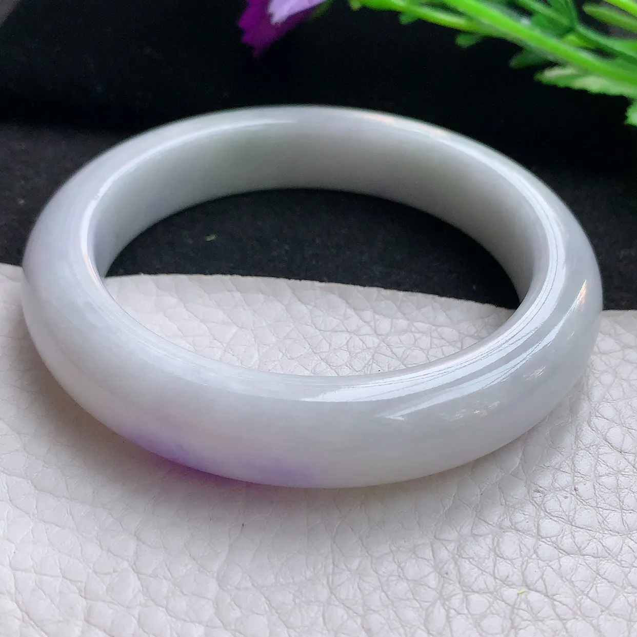 xx自然光57.5*12.5*9.8平安镯 翡翠A货飘紫宽边玉手镯玉手环