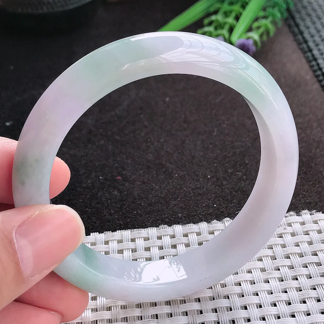 天然A货翡翠58.5/12.6/8.5老坑冰润水灵飘花手镯宽边玉镯手环