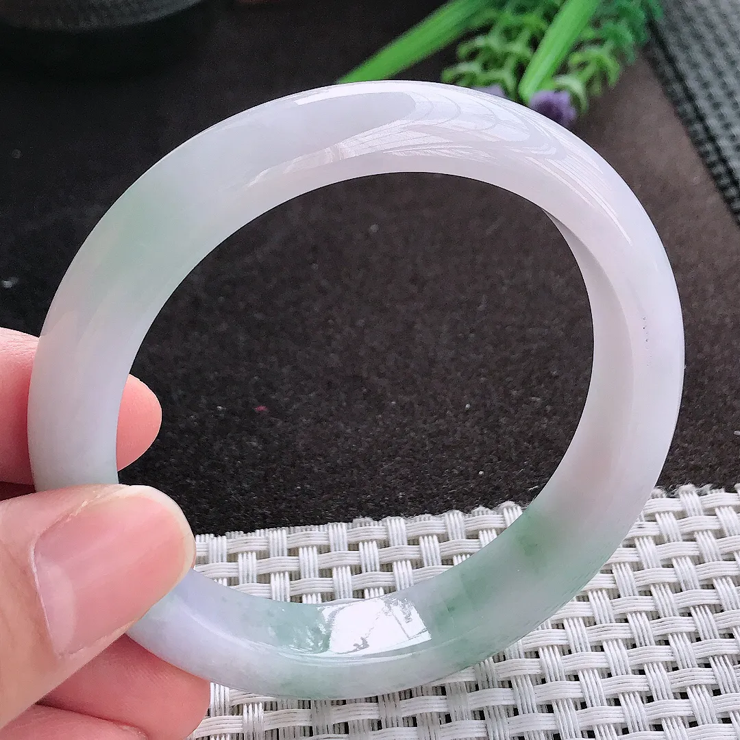 天然A货翡翠58.5/12.6/8.5老坑冰润水灵飘花手镯宽边玉镯手环