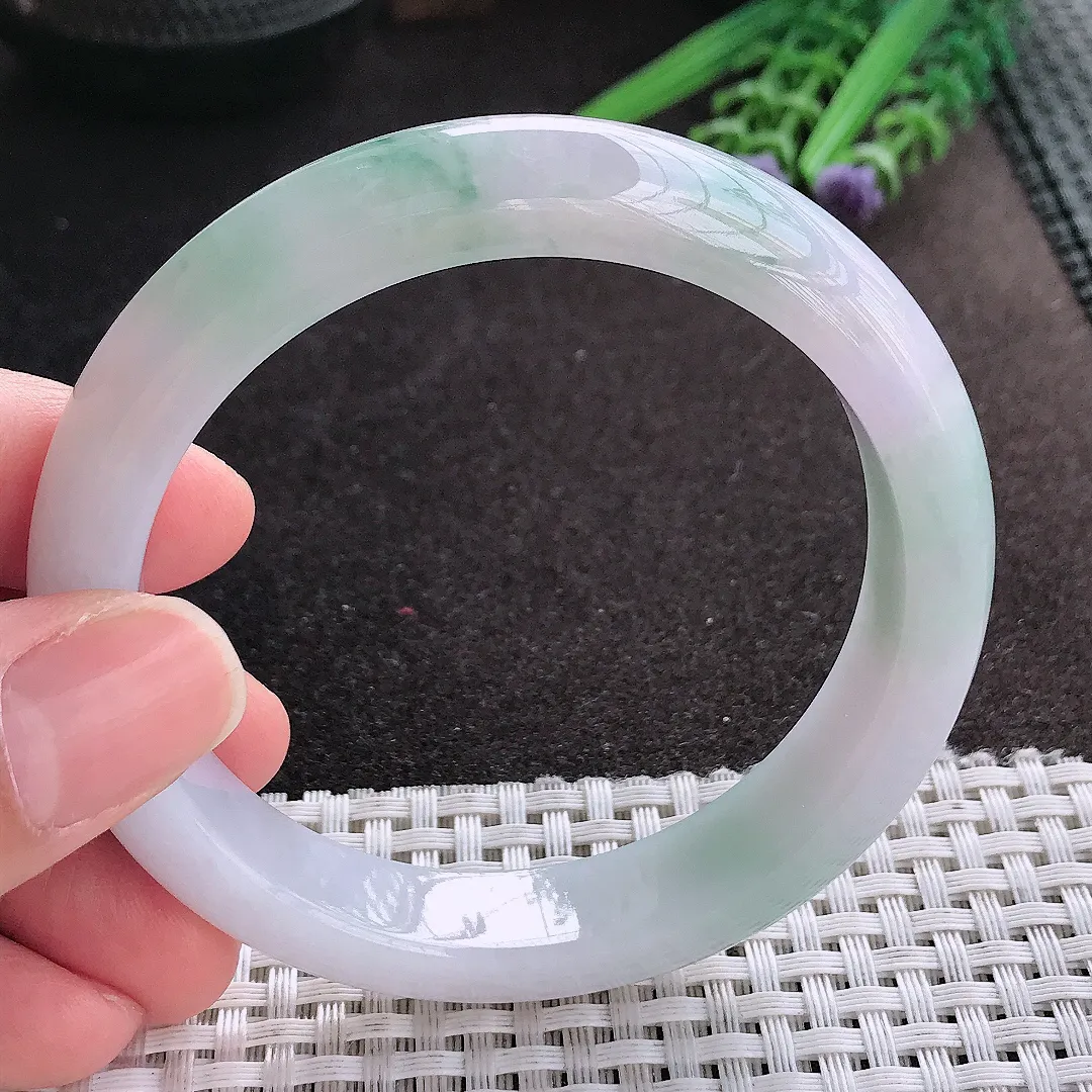 天然A货翡翠58.5/12.6/8.5老坑冰润水灵飘花手镯宽边玉镯手环